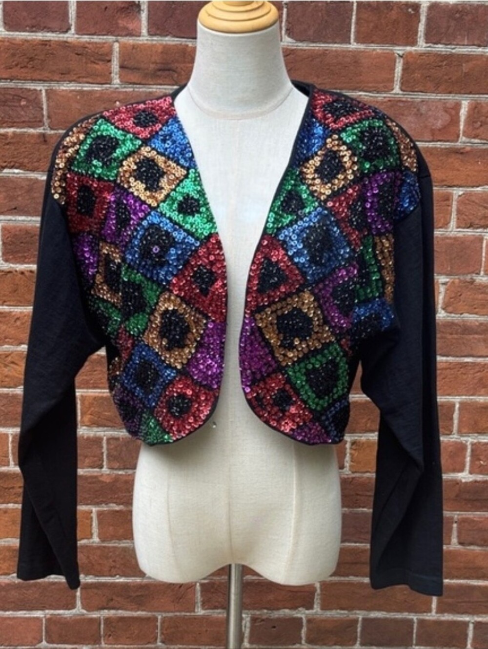 Vintage Sequined Cropped Bolero Jacket Jou Jou Colorful Beaded Party Top